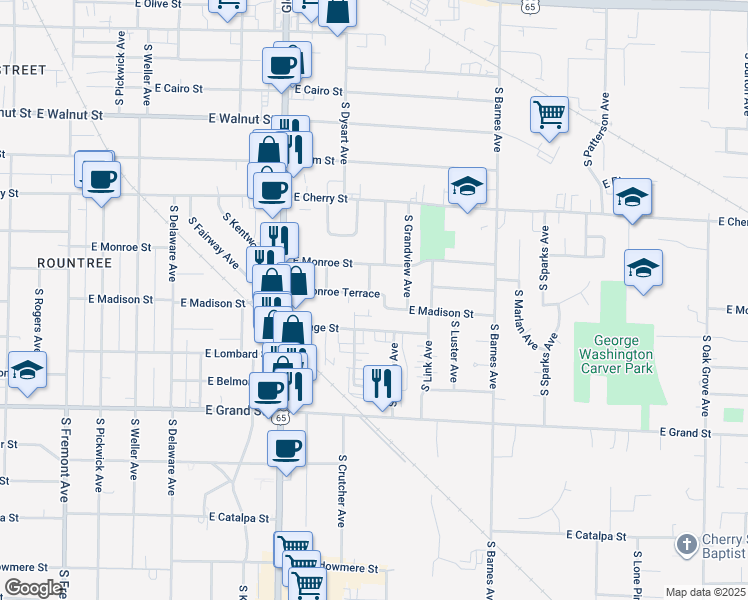 map of restaurants, bars, coffee shops, grocery stores, and more near 1962 East Monroe Terrace in Springfield