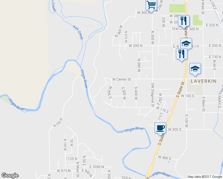 map of restaurants, bars, coffee shops, grocery stores, and more near 61 South 560 West in La Verkin