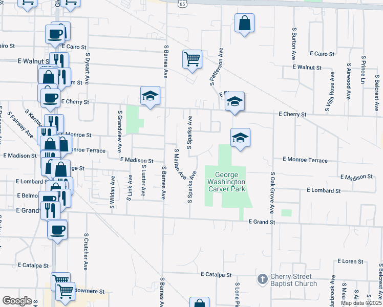 map of restaurants, bars, coffee shops, grocery stores, and more near 736 South Sparks Avenue in Springfield