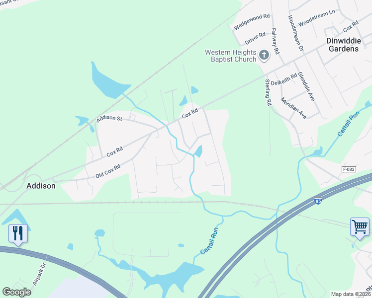 map of restaurants, bars, coffee shops, grocery stores, and more near 5208 Yellowstone Drive in Petersburg