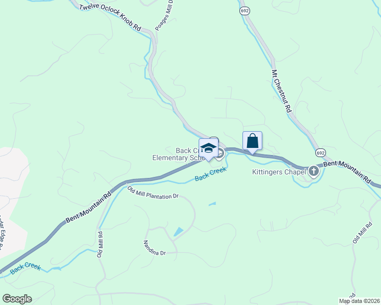 map of restaurants, bars, coffee shops, grocery stores, and more near 7167 Bent Mountain Road in Roanoke