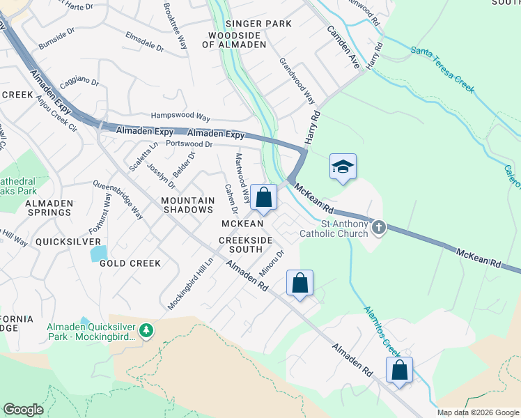 map of restaurants, bars, coffee shops, grocery stores, and more near 1041 Alamitos Creek Drive in San Jose
