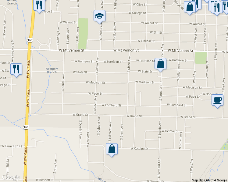map of restaurants, bars, coffee shops, grocery stores, and more near 2955 W Page St in Springfield