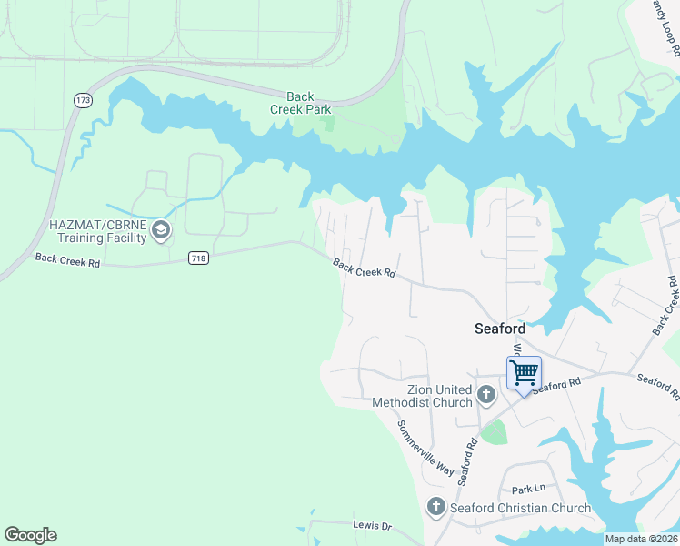 map of restaurants, bars, coffee shops, grocery stores, and more near 912 Back Creek Road in Seaford