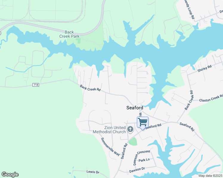 map of restaurants, bars, coffee shops, grocery stores, and more near 106 Parker Lane in Seaford