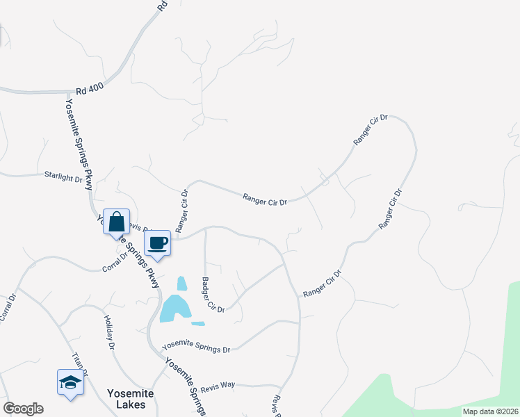 map of restaurants, bars, coffee shops, grocery stores, and more near 42906 Ranger Circle Drive in Coarsegold