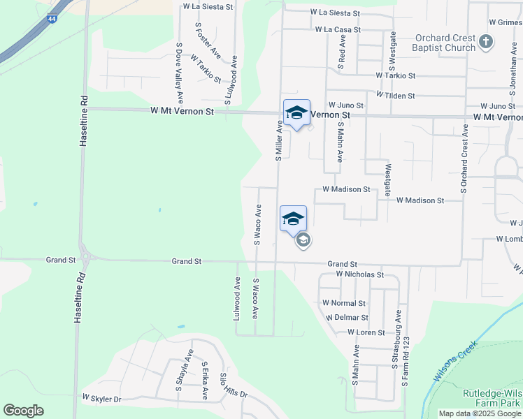 map of restaurants, bars, coffee shops, grocery stores, and more near 862 South Waco Avenue in Springfield
