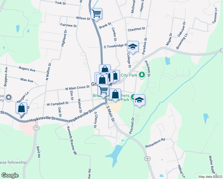 map of restaurants, bars, coffee shops, grocery stores, and more near Court Street in Greenville