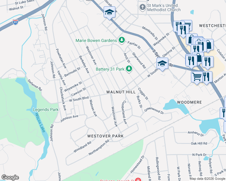 map of restaurants, bars, coffee shops, grocery stores, and more near in Petersburg