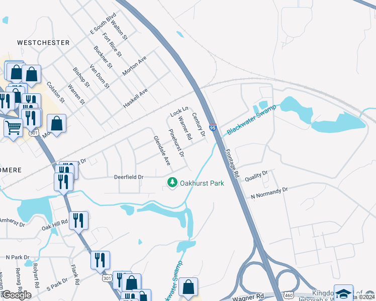 map of restaurants, bars, coffee shops, grocery stores, and more near 506 Kenmore Drive in Petersburg