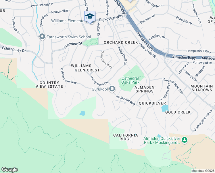 map of restaurants, bars, coffee shops, grocery stores, and more near 1242 Valley Quail Circle in San Jose