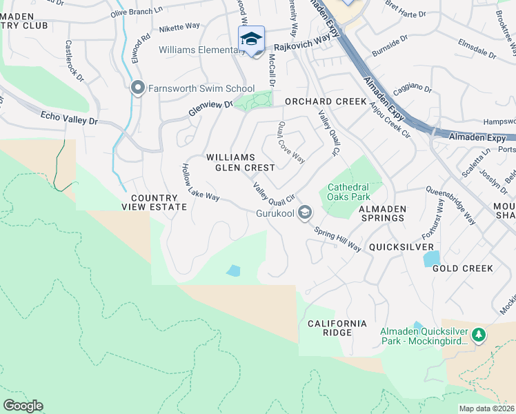 map of restaurants, bars, coffee shops, grocery stores, and more near 7017 Hollow Lake Way in San Jose