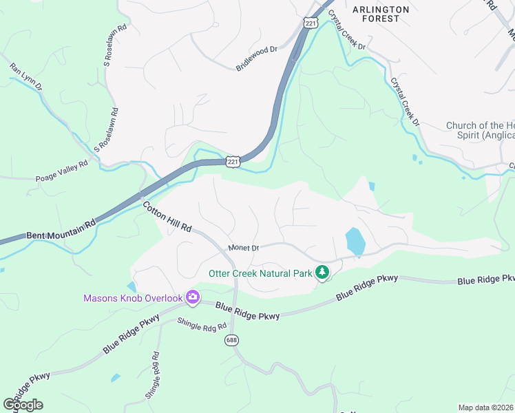 map of restaurants, bars, coffee shops, grocery stores, and more near 5834 Chagall Circle in Roanoke