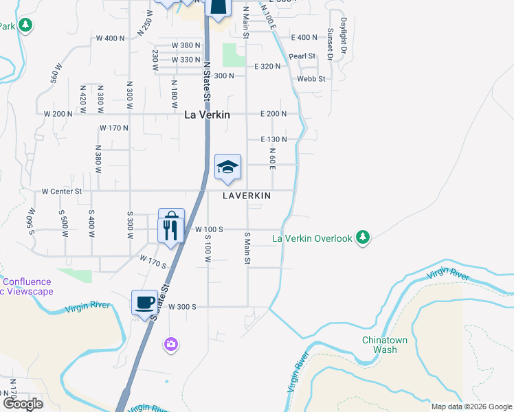 map of restaurants, bars, coffee shops, grocery stores, and more near 65 South Main Street in La Verkin