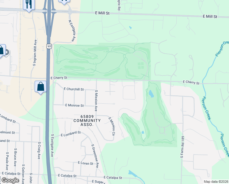 map of restaurants, bars, coffee shops, grocery stores, and more near 3733 E Monroe St in Springfield