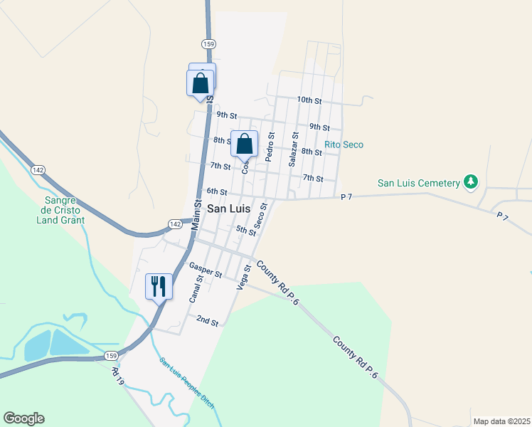 map of restaurants, bars, coffee shops, grocery stores, and more near 503 Vega Street in San Luis