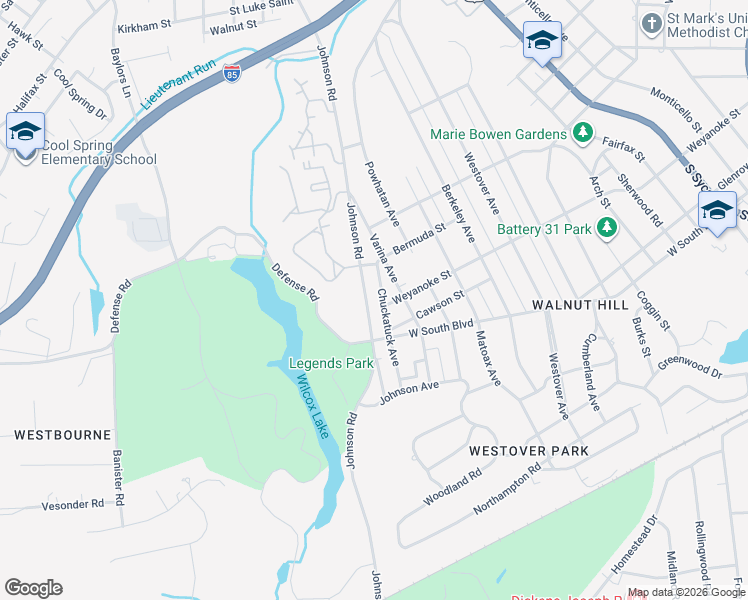map of restaurants, bars, coffee shops, grocery stores, and more near 1734-1778 Johnson Road in Petersburg