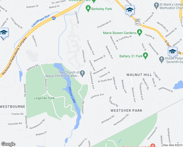 map of restaurants, bars, coffee shops, grocery stores, and more near 1767 Chuckatuck Avenue in Petersburg