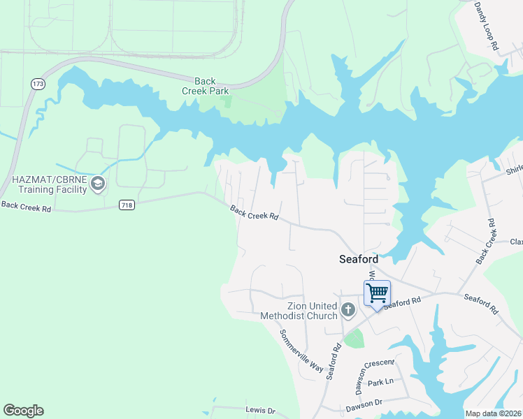 map of restaurants, bars, coffee shops, grocery stores, and more near 1006 Back Creek Road in Seaford