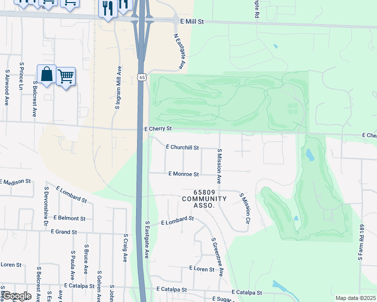 map of restaurants, bars, coffee shops, grocery stores, and more near 658 South Abbey Road in Springfield