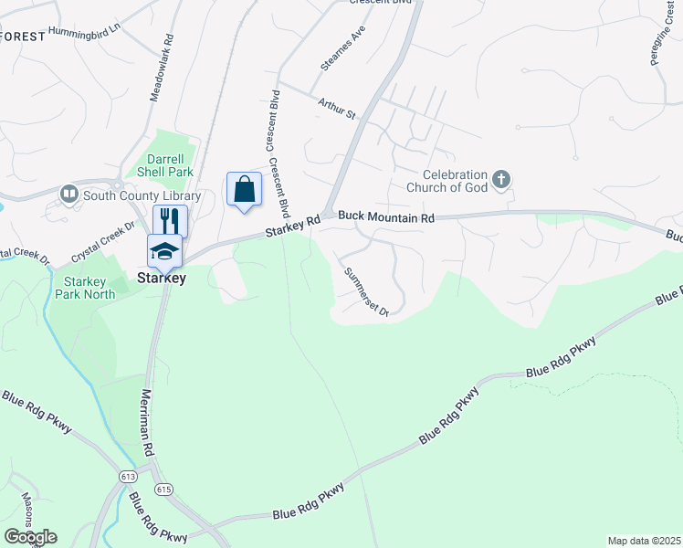 map of restaurants, bars, coffee shops, grocery stores, and more near 4588 Summerset Drive in Roanoke