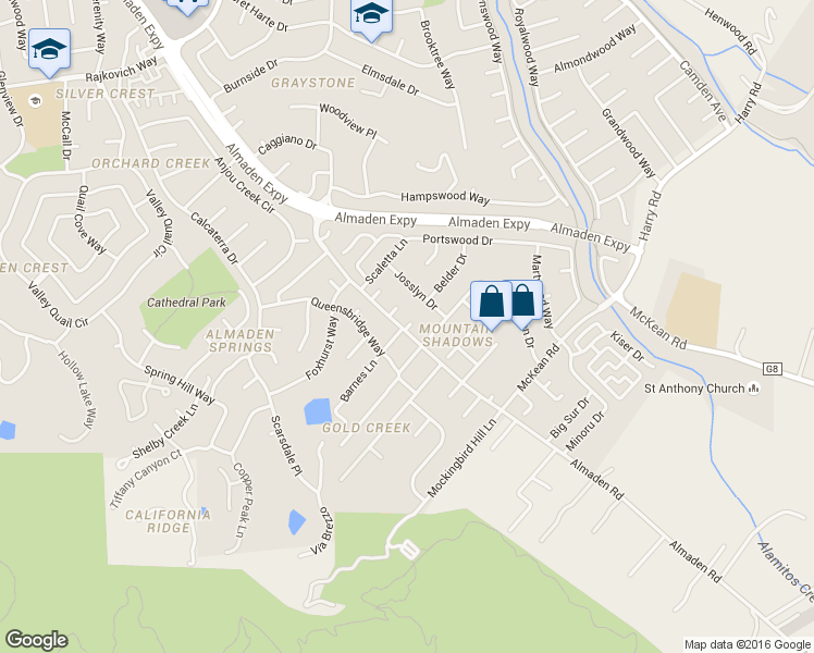 map of restaurants, bars, coffee shops, grocery stores, and more near CT in San Jose