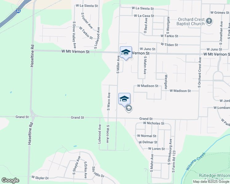 map of restaurants, bars, coffee shops, grocery stores, and more near 868 South Waco Avenue in Springfield