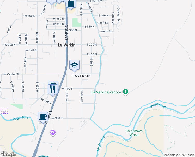 map of restaurants, bars, coffee shops, grocery stores, and more near 10 North 100 East in La Verkin