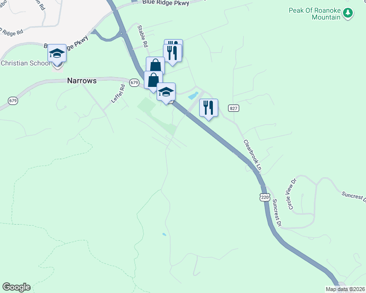 map of restaurants, bars, coffee shops, grocery stores, and more near 5342 Indian Grave Road Southwest in Roanoke