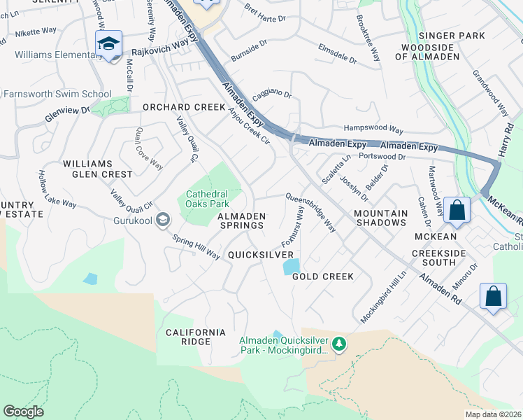 map of restaurants, bars, coffee shops, grocery stores, and more near 1127 Kendal Court in San Jose
