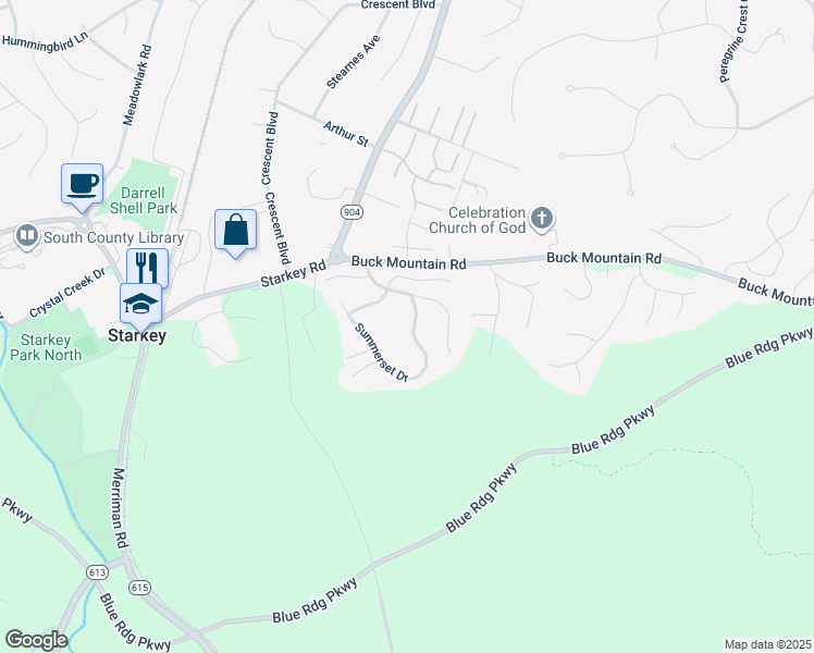 map of restaurants, bars, coffee shops, grocery stores, and more near 4397 Summerset Drive in Roanoke