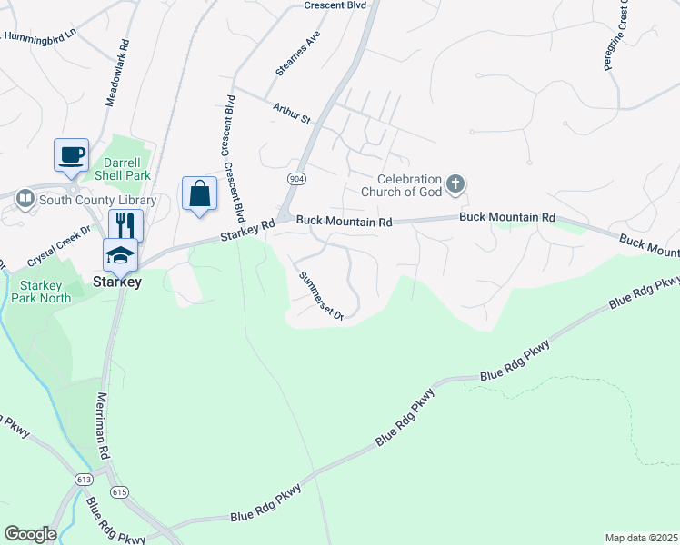 map of restaurants, bars, coffee shops, grocery stores, and more near 4397 Summerset Drive in Roanoke