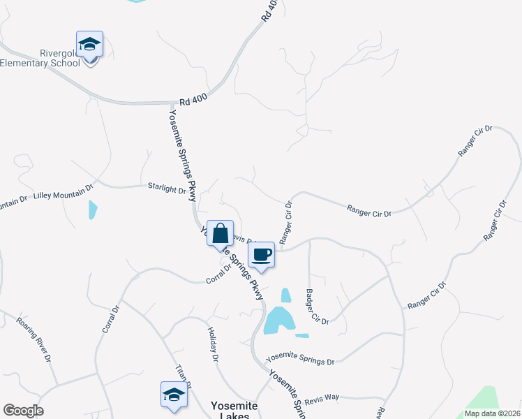 map of restaurants, bars, coffee shops, grocery stores, and more near 42560 Ranger Circle Way in Coarsegold
