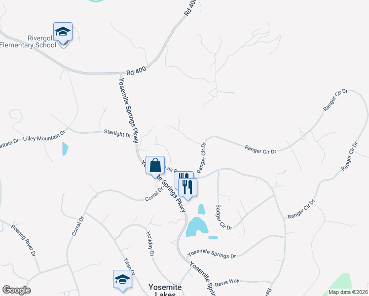 map of restaurants, bars, coffee shops, grocery stores, and more near 42560 Ranger Circle Way in Coarsegold
