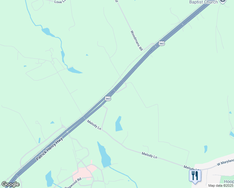 map of restaurants, bars, coffee shops, grocery stores, and more near 5413 Patrick Henry Highway in Crewe