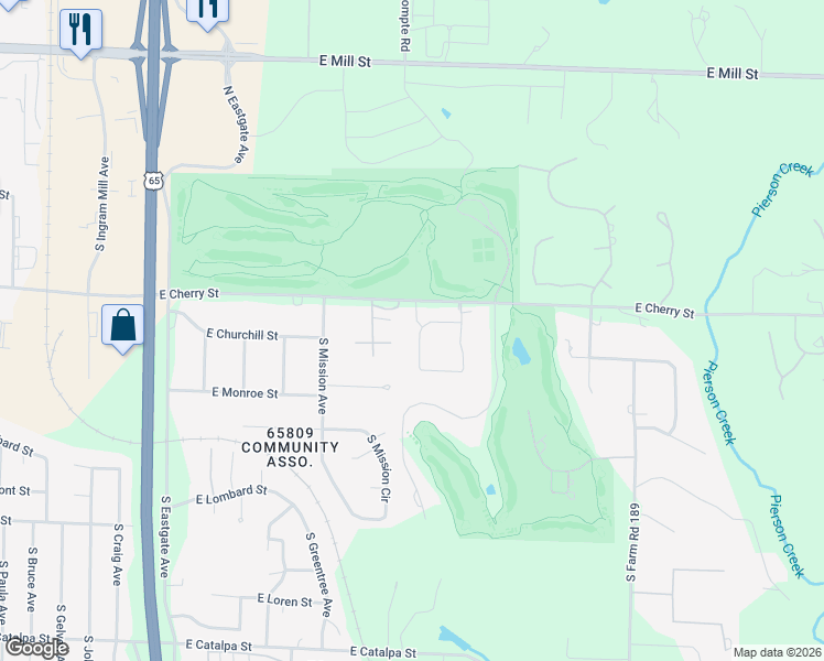 map of restaurants, bars, coffee shops, grocery stores, and more near 3752-3810 East Cherry Street in Springfield