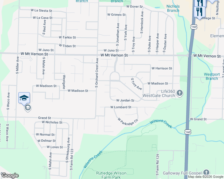 map of restaurants, bars, coffee shops, grocery stores, and more near 4011 West Madison Place in Springfield