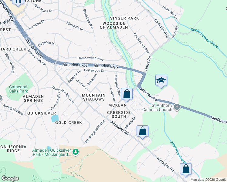 map of restaurants, bars, coffee shops, grocery stores, and more near 7145 Martwood Way in San Jose