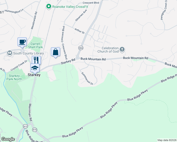 map of restaurants, bars, coffee shops, grocery stores, and more near 4710 Whipplewood Dr in Roanoke
