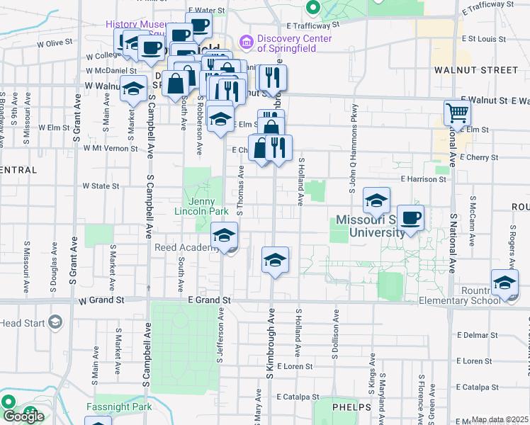 map of restaurants, bars, coffee shops, grocery stores, and more near 515 East Monroe Street in Springfield