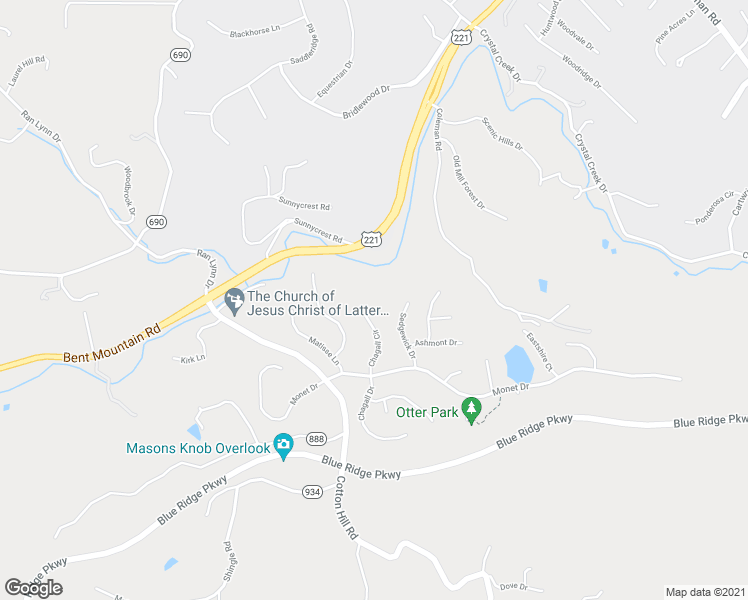 map of restaurants, bars, coffee shops, grocery stores, and more near 5806 Chagall Cir in Roanoke