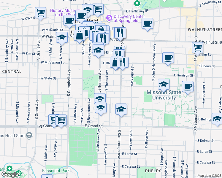 map of restaurants, bars, coffee shops, grocery stores, and more near 515 East Monroe Street in Springfield