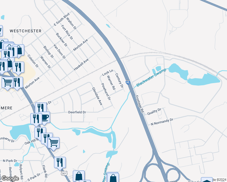 map of restaurants, bars, coffee shops, grocery stores, and more near 515 Kenmore Drive in Petersburg