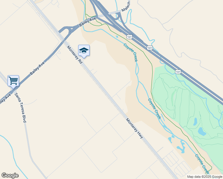 map of restaurants, bars, coffee shops, grocery stores, and more near 9550 Monterey Road in Morgan Hill