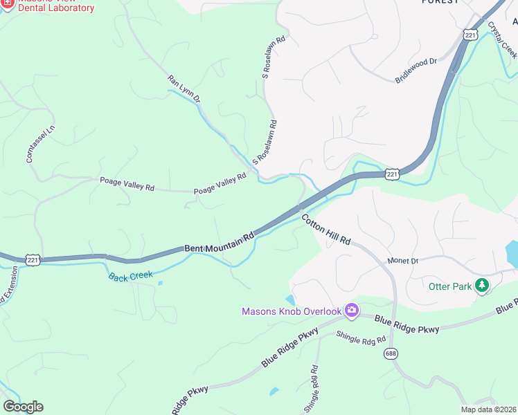 map of restaurants, bars, coffee shops, grocery stores, and more near 5885 Bent Mountain Road in Roanoke