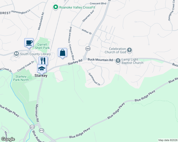 map of restaurants, bars, coffee shops, grocery stores, and more near 4605 Summerset Dr in Roanoke