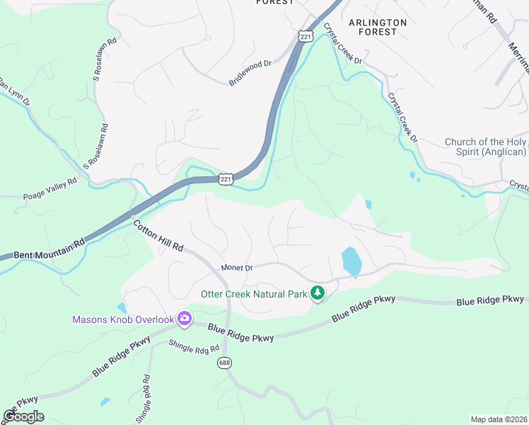 map of restaurants, bars, coffee shops, grocery stores, and more near 5806 Chagall Cir in Roanoke