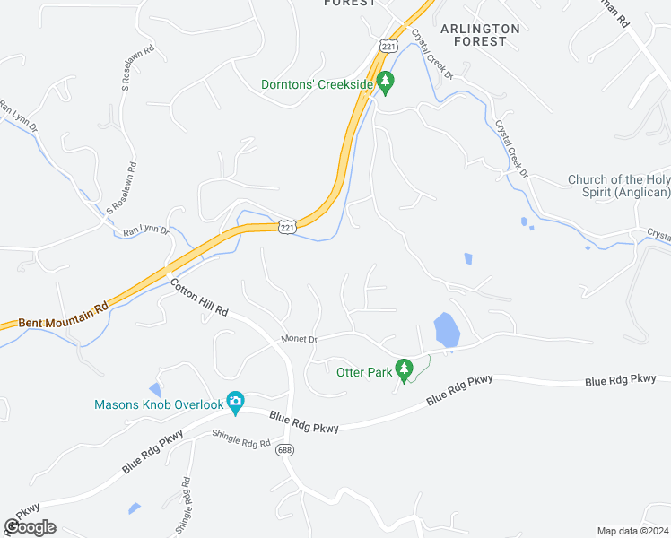 map of restaurants, bars, coffee shops, grocery stores, and more near 5806 Chagall Cir in Roanoke