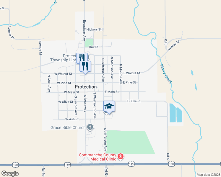 map of restaurants, bars, coffee shops, grocery stores, and more near 160-198 North Madison Street in Protection