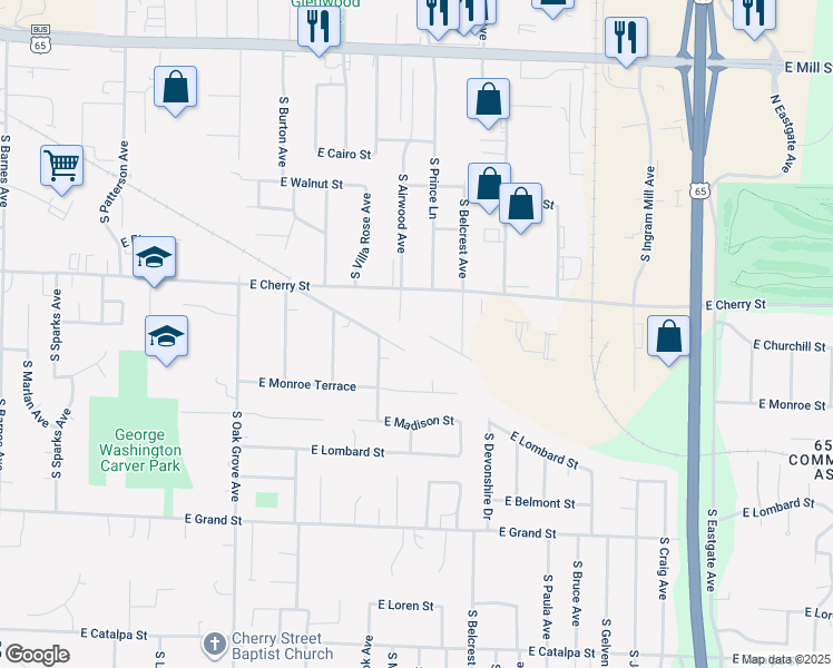 map of restaurants, bars, coffee shops, grocery stores, and more near 2910 East Southeast Circle in Springfield
